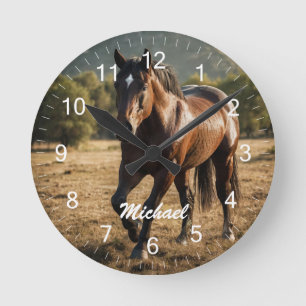Modern Trendy Personalised Photo Horse Lover Round Clock