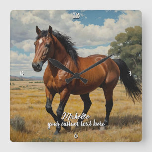 Modern Trendy Personalised Photo Horse Lover Square Wall Clock