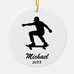 Modern Trendy Personalised skateboarder            Ceramic Tree Decoration