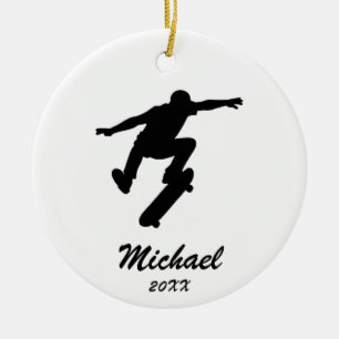 Modern Trendy Personalised skateboarder            Ceramic Tree Decoration