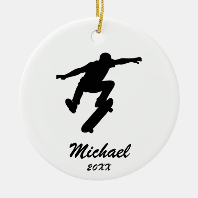 Modern Trendy Personalised skateboarder            Ceramic Tree Decoration (Front)