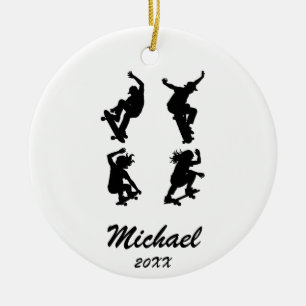 Modern Trendy Personalised skateboarder            Ceramic Tree Decoration