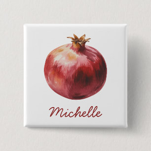 Modern Trendy Personalised Watercolor Pomegranate 15 Cm Square Badge
