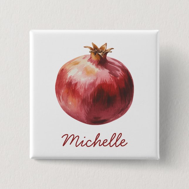 Modern Trendy Personalised Watercolor Pomegranate 15 Cm Square Badge (Front)
