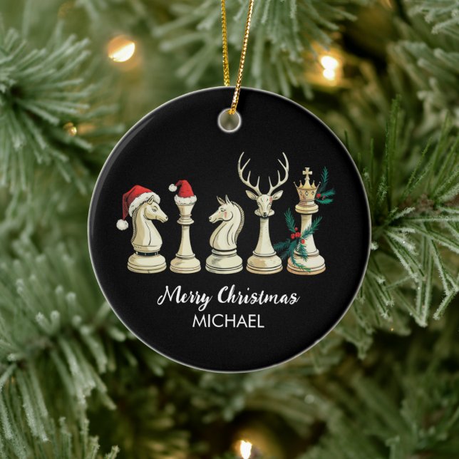 Modern Trendy Personalized Chess Pieces Christmas  Ceramic Tree Decoration (Tree)