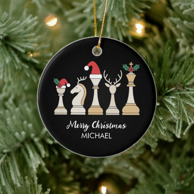 Modern Trendy Personalized Chess Pieces Christmas  Ceramic Tree Decoration (Tree)