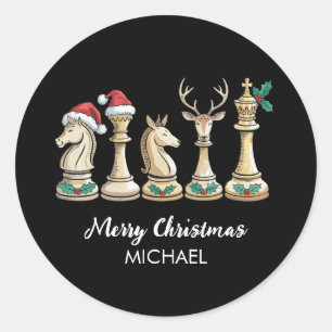 Modern Trendy Personalized Chess Pieces Christmas  Classic Round Sticker