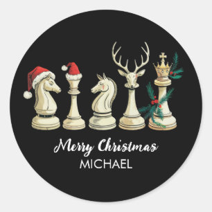 Modern Trendy Personalized Chess Pieces Christmas  Classic Round Sticker
