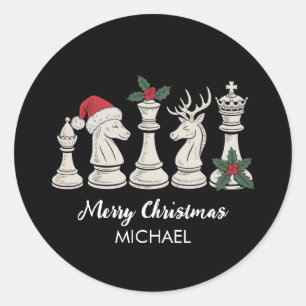 Modern Trendy Personalized Chess Pieces Christmas  Classic Round Sticker