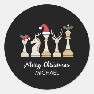 Modern Trendy Personalized Chess Pieces Christmas  Classic Round Sticker