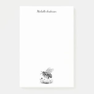 Modern Trendy Personalized Honey Bee Floral Post-it Notes