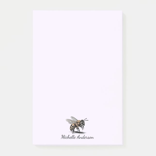 Modern Trendy Personalized Honey Bee Purple Post-it Notes (Front)