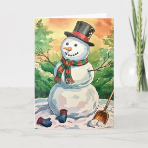 Modern Trendy Personalized Merry Christmas Snowman Holiday Card