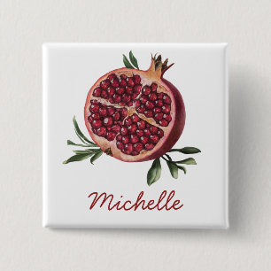 Modern Trendy Personalized Watercolor Pomegranate 15 Cm Square Badge