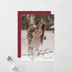 Modern Trendy Photo Elegant Script Red Christmas Holiday Card