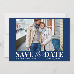 Modern Trendy Photo Navy Blue Save The Date