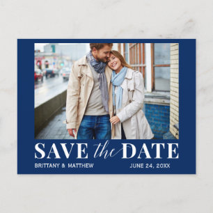 Modern Trendy Photo Navy Blue Save The Date Postcard