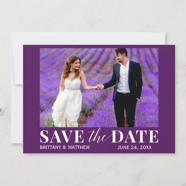 Modern Trendy Photo Purple Save The Date (Front)