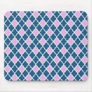 modern, trendy pink and navy blue quatrefoil mouse mat