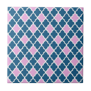 modern, trendy pink and navy blue quatrefoil tile