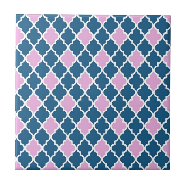 modern, trendy pink and navy blue quatrefoil tile (Front)