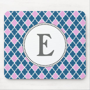 modern, trendy pink and navy quatrefoil monogram mouse mat