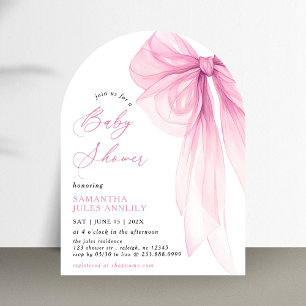 Modern Trendy Pink Bow Baby Shower Invitation