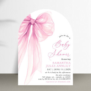 Modern Trendy Pink Bow Baby Shower Invitation