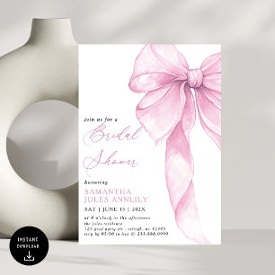 Modern Trendy Pink Bow Baby Shower Invitation
