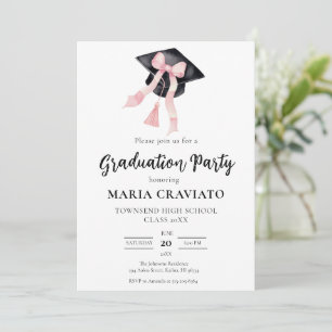 Modern Trendy Pink Bow Graduation Cap Graduation Invitation