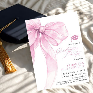 Modern Trendy Pink Bow Graduation Party Invitation