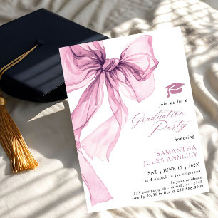 Modern Trendy Pink Bow Graduation Party Invitation