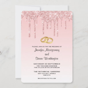 Modern Trendy Pink Faux Glitter Wedding Invitation