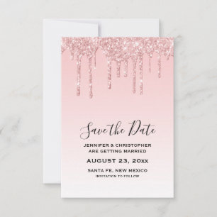 Modern Trendy Pink Faux Glitter Wedding Save The Date