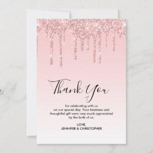 Modern Trendy Pink Faux Glitter Wedding Thank You Card