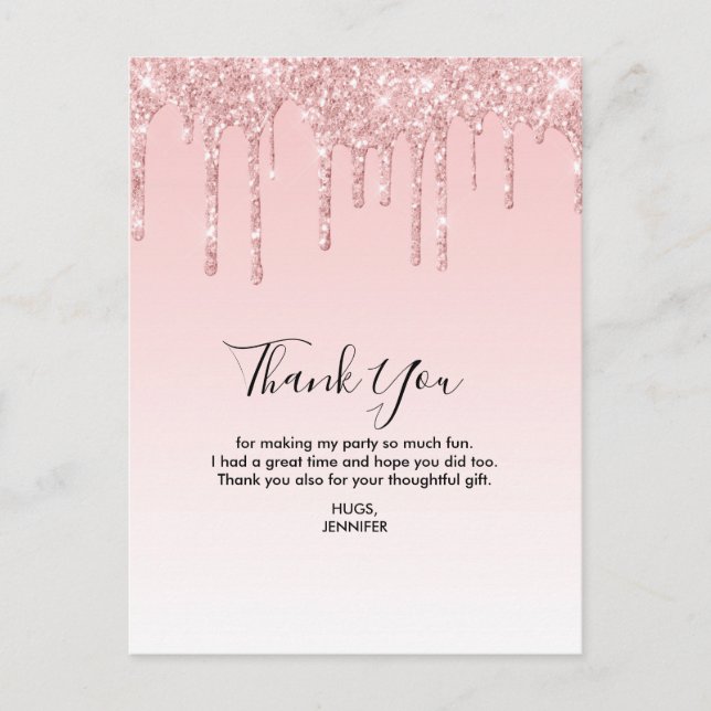 Modern Trendy Pink Faux Liquid Glitter Postcard (Front)