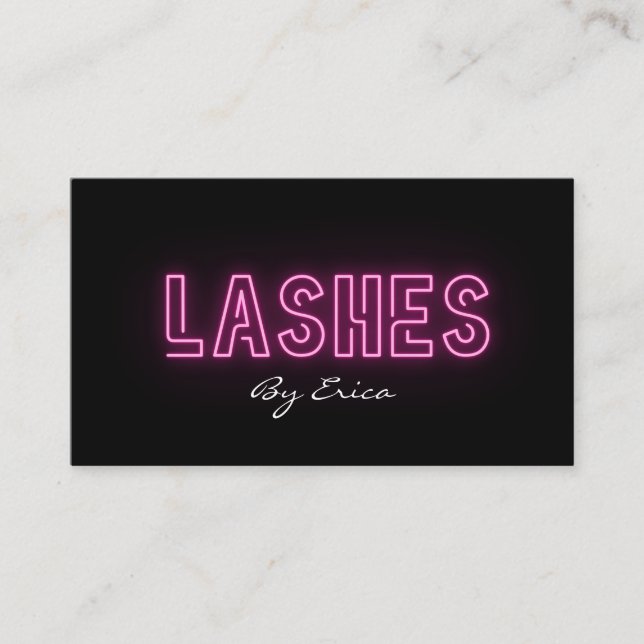 Modern Trendy Pink Neon Lashes Beauty Business Card (Front)