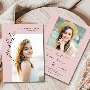 Modern Trendy Pink Photo Graduation Party Invitation
