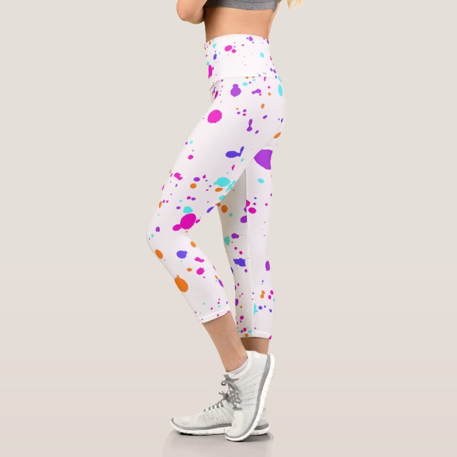 Modern Trendy Pink Purple Paint Splatter Grunge Capri Leggings (Left)
