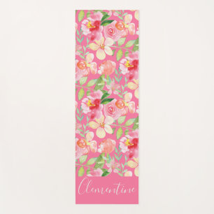 Modern Trendy Pink Rose Floral Watercolor Yoga Mat