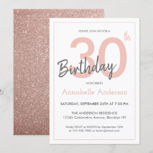 Modern Trendy Pink Rose Gold Glitter 30th Birthday Invitation
