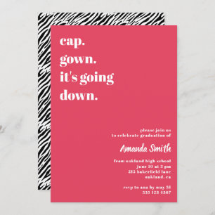 Modern Trendy Pink Zebra Graduation Party Photo Invitation