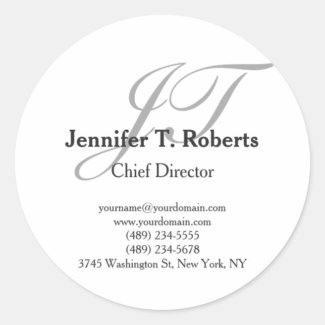 Modern trendy plain grey script monogram classic round sticker (Front)