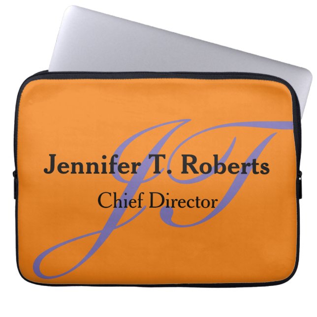 Modern trendy plain grey script monogram laptop sleeve (Front)