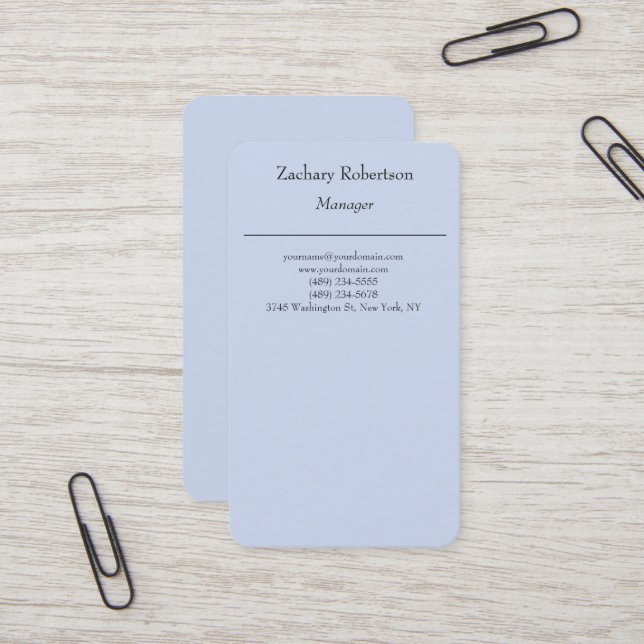 Modern trendy plain simple minimalist blue business card (Front/Back In Situ)