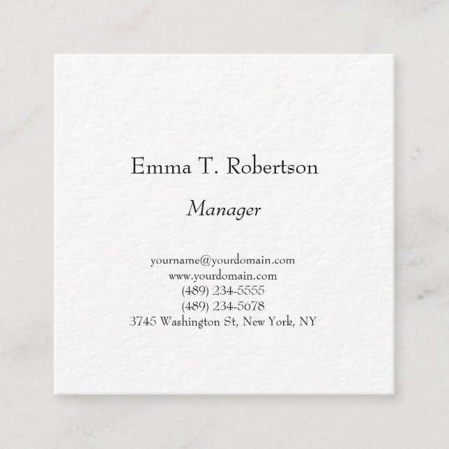 Modern trendy plain simple minimalist thick square business card (Front)