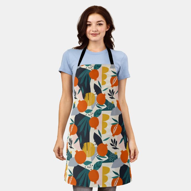 Modern Trendy Preppy Chic Apricot and Leaves Apron (Worn)