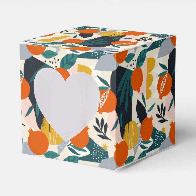 Modern Trendy Preppy Chic Apricot and Leaves Favour Box (Front Side)