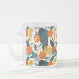 Modern Trendy Preppy Chic Apricot and Leaves Frosted Glass Coffee Mug