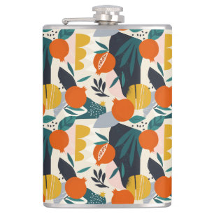 Modern Trendy Preppy Chic Apricot and Leaves Hip Flask